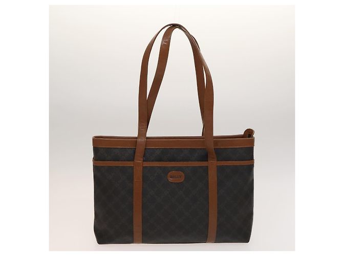 BALLY Borsa a Mano in Pelle PVC 2 Set Nero Marrone Oro Auth 131567 D'oro - vista 2