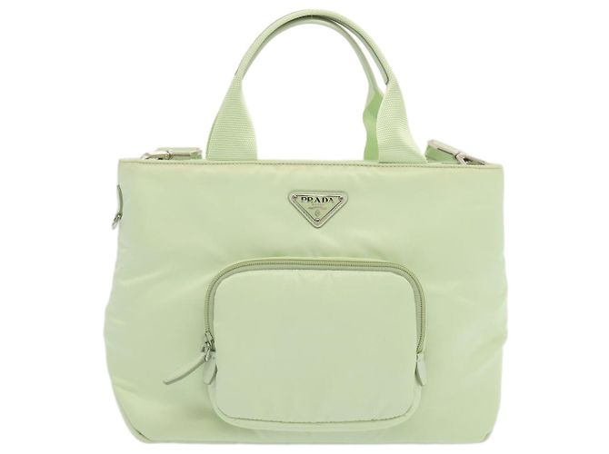 PRADA Borsa a Mano Nylon 2 vie Verde Chiaro Auth 68918AV Blu chiaro - vista 13