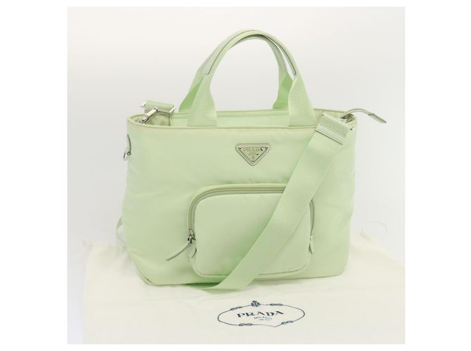 PRADA Borsa a Mano Nylon 2 vie Verde Chiaro Auth 68918AV Blu chiaro - vista 25