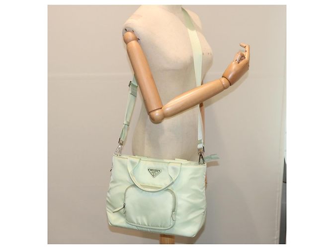 PRADA Borsa a Mano Nylon 2 vie Verde Chiaro Auth 68918AV Blu chiaro - vista 26