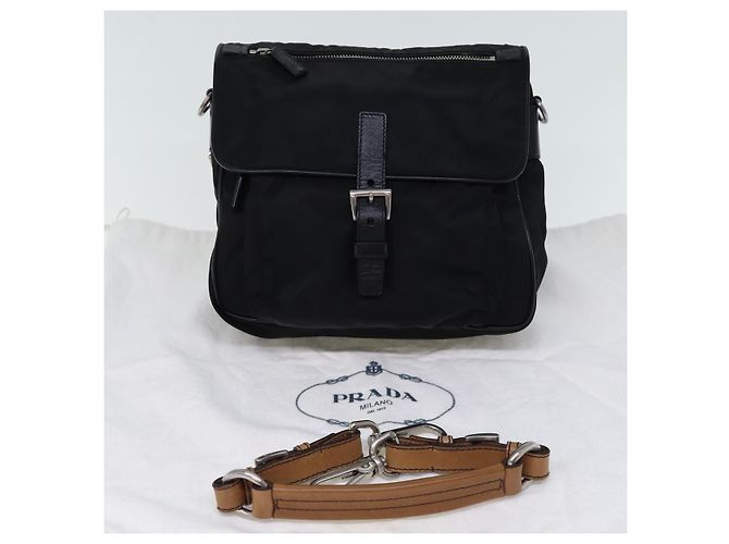 Borsa a Spalla PRADA in Nylon e Pelle Nera Auth am6182V Nero - vista 12