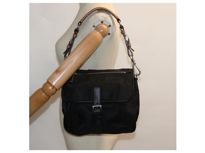Borsa a Spalla PRADA in Nylon e Pelle Nera Auth am6182V Nero - vista 28