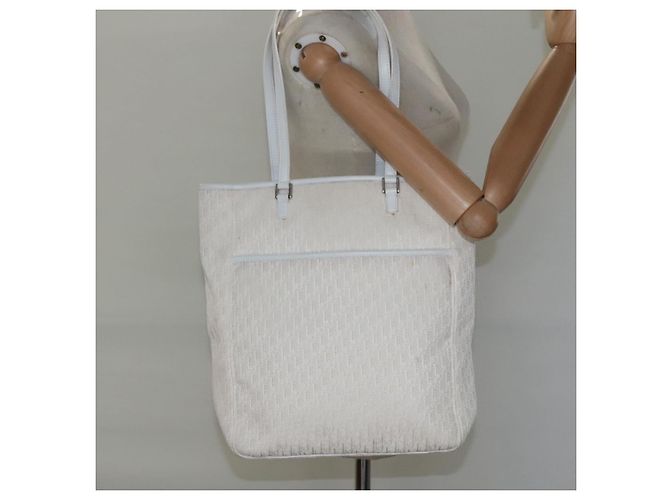 Borsa tote in tela Trotter Christian Dior bianca argento Auth mr1118V - vista 21