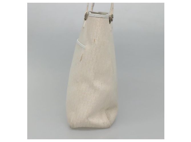Borsa tote in tela Trotter Christian Dior bianca argento Auth mr1118V - vista 4