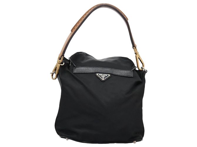Borsa a Spalla PRADA Nylon Nero Oro Auth BD928V D'oro - vista 2