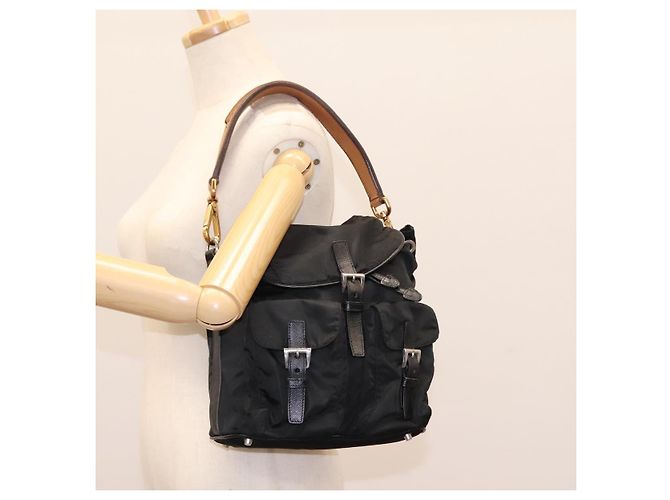 Borsa a Spalla PRADA Nylon Nero Oro Auth BD928V D'oro - vista 27