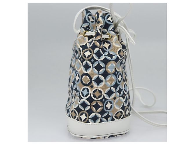 Céline Borsa a Spalla CELINE in Tela Blu Beige Bianco Auth EC472V - vista 4