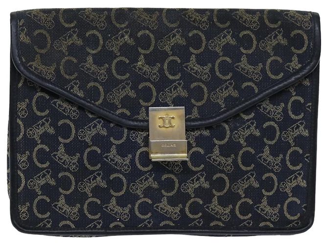 Céline Clutch in tela Macadam C di CELINE in blu Auth bs14643 Blu navy - vista 2