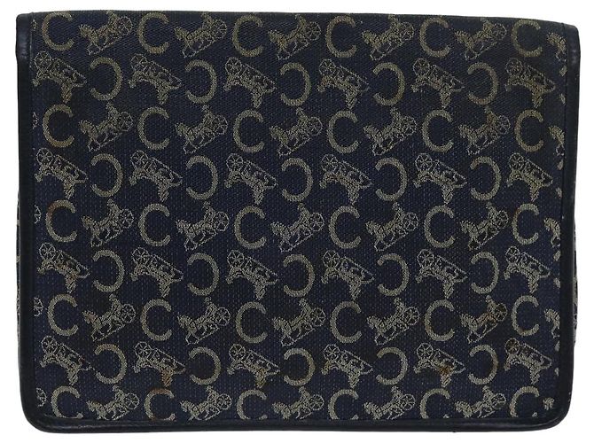 Céline Clutch in tela Macadam C di CELINE in blu Auth bs14643 Blu navy - vista 3