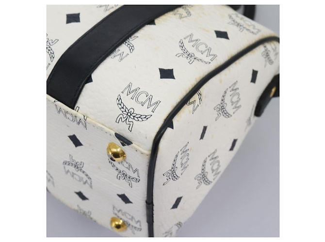 MCM Vicetos Logogram Borsa a Mano PVC Pelle 2in1 Bianco Oro Auth 115026 - vista 11