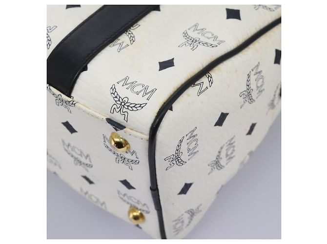 MCM Vicetos Logogram Borsa a Mano PVC Pelle 2in1 Bianco Oro Auth 115026 - vista 13