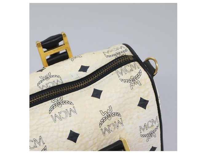 MCM Vicetos Logogram Borsa a Mano PVC Pelle 2in1 Bianco Oro Auth 115026 - vista 14