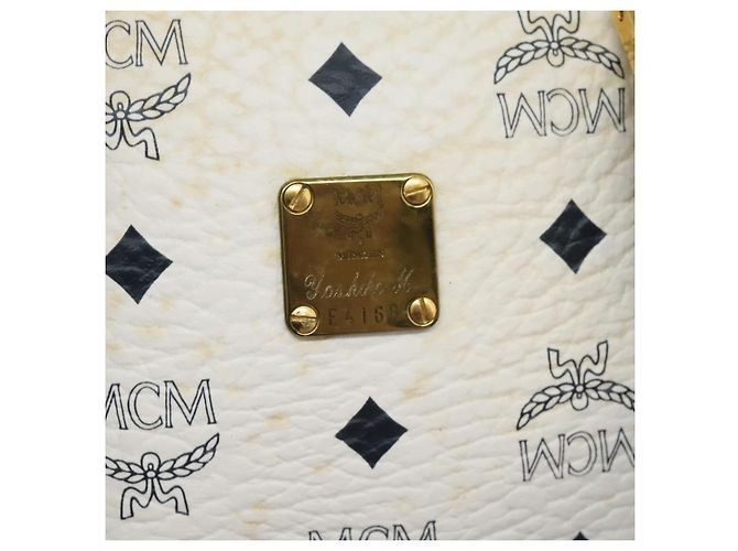 MCM Vicetos Logogram Borsa a Mano PVC Pelle 2in1 Bianco Oro Auth 115026 - vista 15
