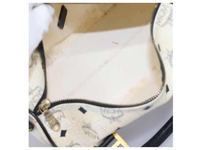 MCM Vicetos Logogram Borsa a Mano PVC Pelle 2in1 Bianco Oro Auth 115026 - vista 18