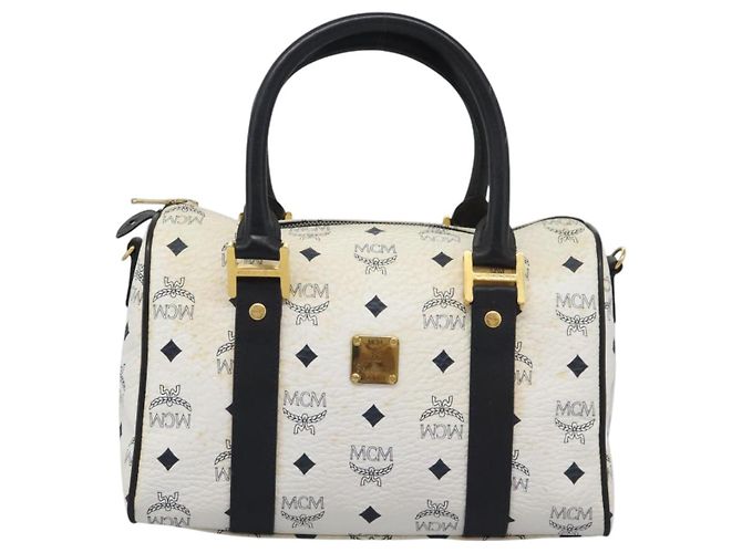 MCM Vicetos Logogram Borsa a Mano PVC Pelle 2in1 Bianco Oro Auth 115026 - vista 2