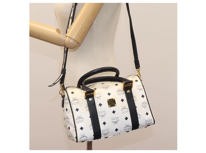 MCM Vicetos Logogram Borsa a Mano PVC Pelle 2in1 Bianco Oro Auth 115026 - vista 22