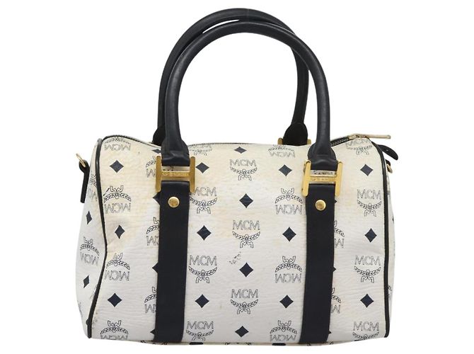 MCM Vicetos Logogram Borsa a Mano PVC Pelle 2in1 Bianco Oro Auth 115026 - vista 3