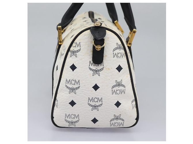 MCM Vicetos Logogram Borsa a Mano PVC Pelle 2in1 Bianco Oro Auth 115026 - vista 5