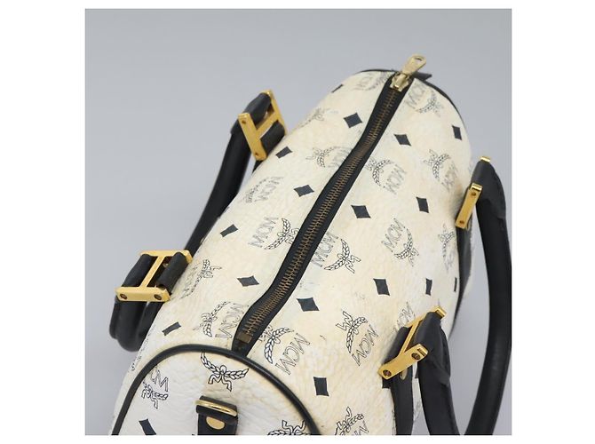 MCM Vicetos Logogram Borsa a Mano PVC Pelle 2in1 Bianco Oro Auth 115026 - vista 6