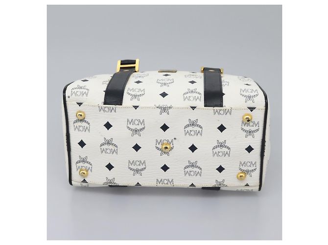 MCM Vicetos Logogram Borsa a Mano PVC Pelle 2in1 Bianco Oro Auth 115026 - vista 9