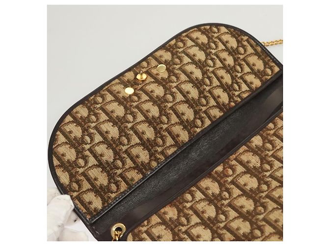 Borsa a spalla in tela Trotter Christian Dior marrone oro Auth 117785 D'oro - vista 15