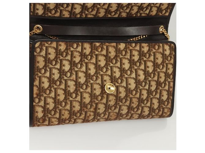 Borsa a spalla in tela Trotter Christian Dior marrone oro Auth 117785 D'oro - vista 16