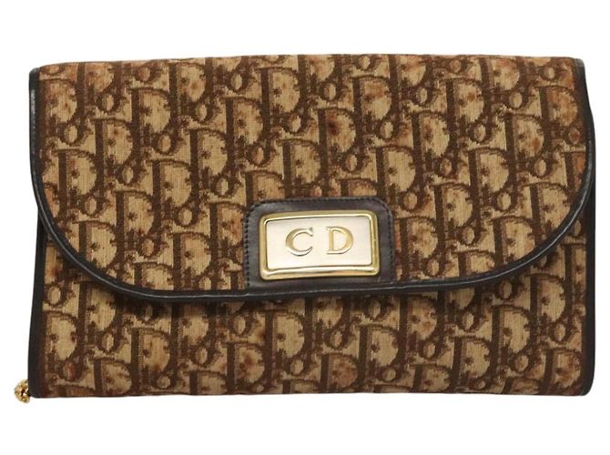Borsa a spalla in tela Trotter Christian Dior marrone oro Auth 117785 D'oro - vista 2