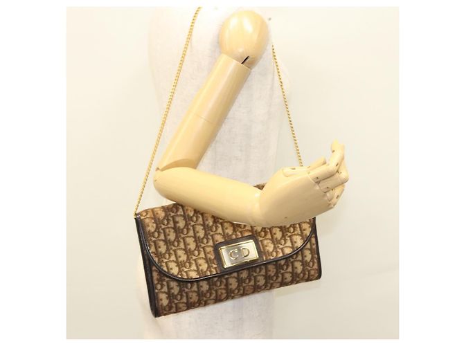 Borsa a spalla in tela Trotter Christian Dior marrone oro Auth 117785 D'oro - vista 21