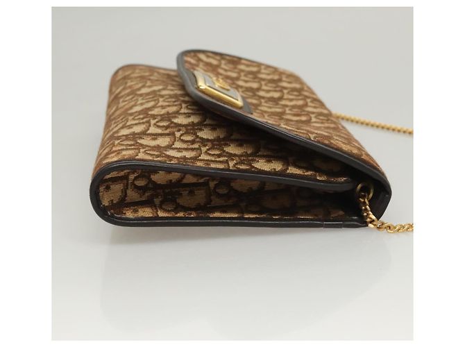 Borsa a spalla in tela Trotter Christian Dior marrone oro Auth 117785 D'oro - vista 4
