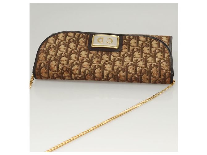 Borsa a spalla in tela Trotter Christian Dior marrone oro Auth 117785 D'oro - vista 6