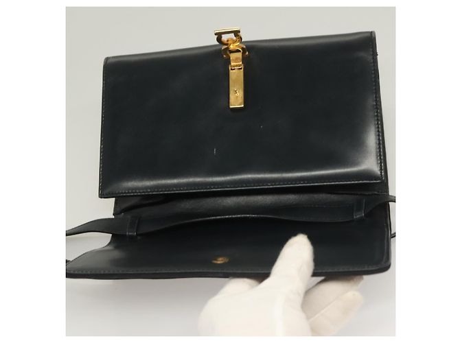Borsa a Spalla Gancini in Pelle Salvatore Ferragamo Blu Navy Oro Auth 131463 D'oro - vista 10