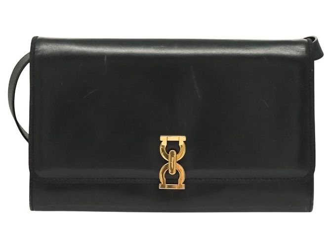 Borsa a Spalla Gancini in Pelle Salvatore Ferragamo Blu Navy Oro Auth 131463 D'oro - vista 13