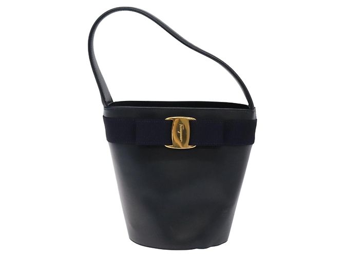 Borsa a mano Vala in pelle blu navy e oro di Salvatore Ferragamo Auth bs27825 D'oro - vista 13