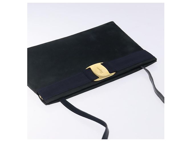 Borsa a Spalla Vala in Camoscio Blu Navy e Oro di Salvatore Ferragamo Auth bs27829 D'oro - vista 6