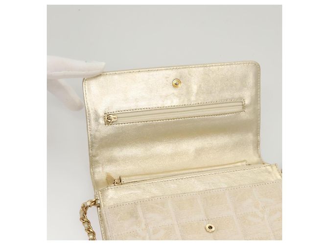 CHANEL New Travel Line Chain Wallet Nylon Gold CC Auth 119624 Golden - view 16