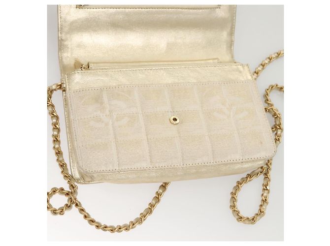 CHANEL New Travel Line Chain Wallet Nylon Gold CC Auth 119624 Golden - view 17