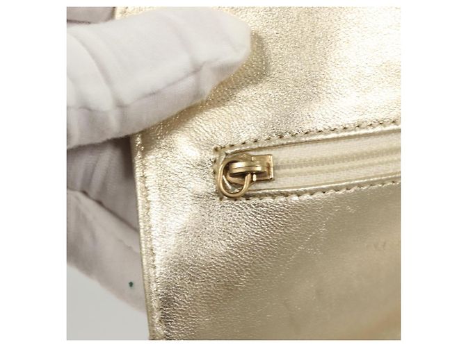 CHANEL New Travel Line Chain Wallet Nylon Gold CC Auth 119624 Golden - view 18