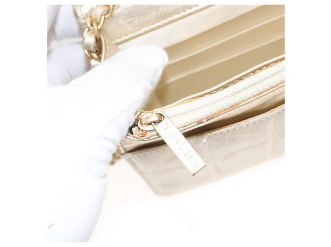 CHANEL New Travel Line Chain Wallet Nylon Gold CC Auth 119624 Golden - view 23