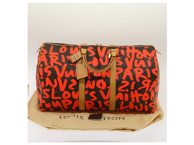 LOUIS VUITTON Monogram Graffiti Keepall 50 Borsa Boston Arancione M93699 Auth 29908SV Monogramma - vista 12
