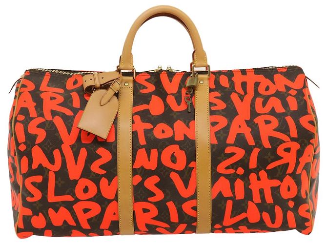 LOUIS VUITTON Monogram Graffiti Keepall 50 Borsa Boston Arancione M93699 Auth 29908SV Monogramma - vista 13