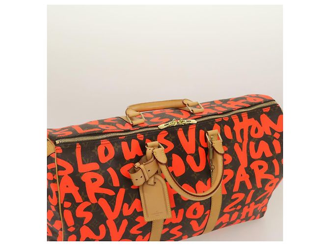 LOUIS VUITTON Monogram Graffiti Keepall 50 Borsa Boston Arancione M93699 Auth 29908SV Monogramma - vista 6