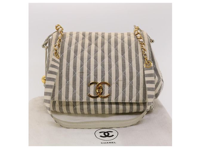 CHANEL Schultertasche Matelassé Canvas Hellblau Weiß CC Auth 48071AV - Ansicht 12