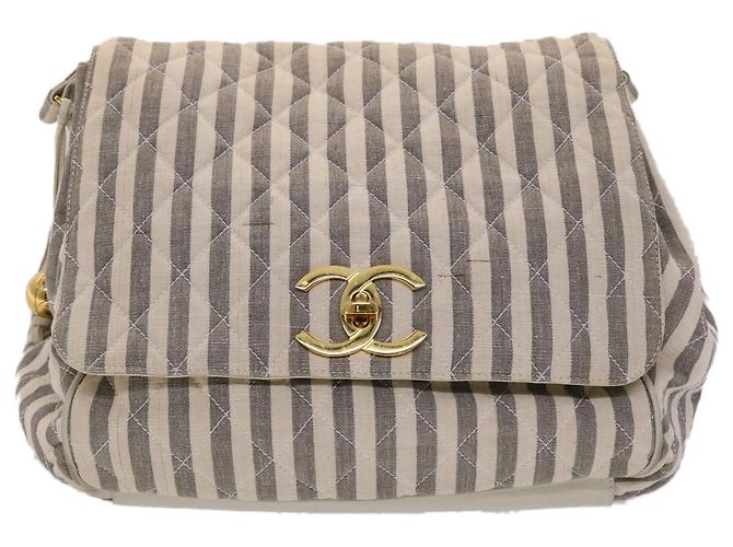 CHANEL Schultertasche Matelassé Canvas Hellblau Weiß CC Auth 48071AV - Ansicht 13