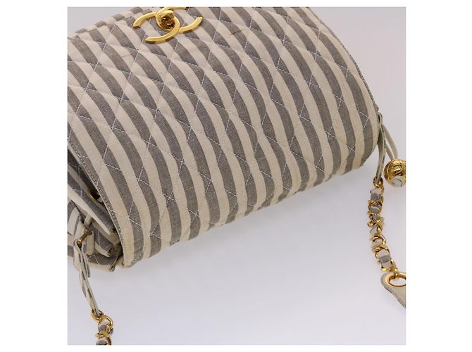 CHANEL Schultertasche Matelassé Canvas Hellblau Weiß CC Auth 48071AV - Ansicht 14