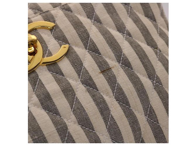 CHANEL Schultertasche Matelassé Canvas Hellblau Weiß CC Auth 48071AV - Ansicht 2