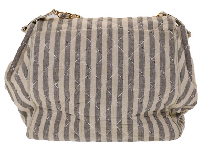 CHANEL Schultertasche Matelassé Canvas Hellblau Weiß CC Auth 48071AV - Ansicht 3