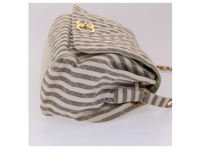 CHANEL Schultertasche Matelassé Canvas Hellblau Weiß CC Auth 48071AV - Ansicht 4