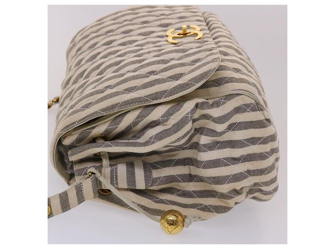 CHANEL Schultertasche Matelassé Canvas Hellblau Weiß CC Auth 48071AV - Ansicht 5
