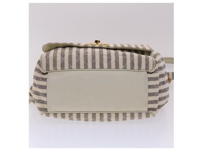 CHANEL Schultertasche Matelassé Canvas Hellblau Weiß CC Auth 48071AV - Ansicht 6