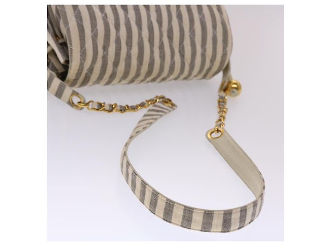 CHANEL Schultertasche Matelassé Canvas Hellblau Weiß CC Auth 48071AV - Ansicht 7